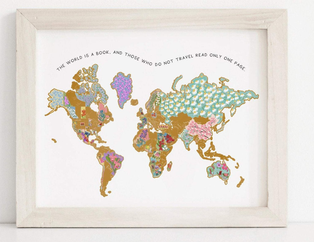 22x17" Personalized National Flowers World Map
