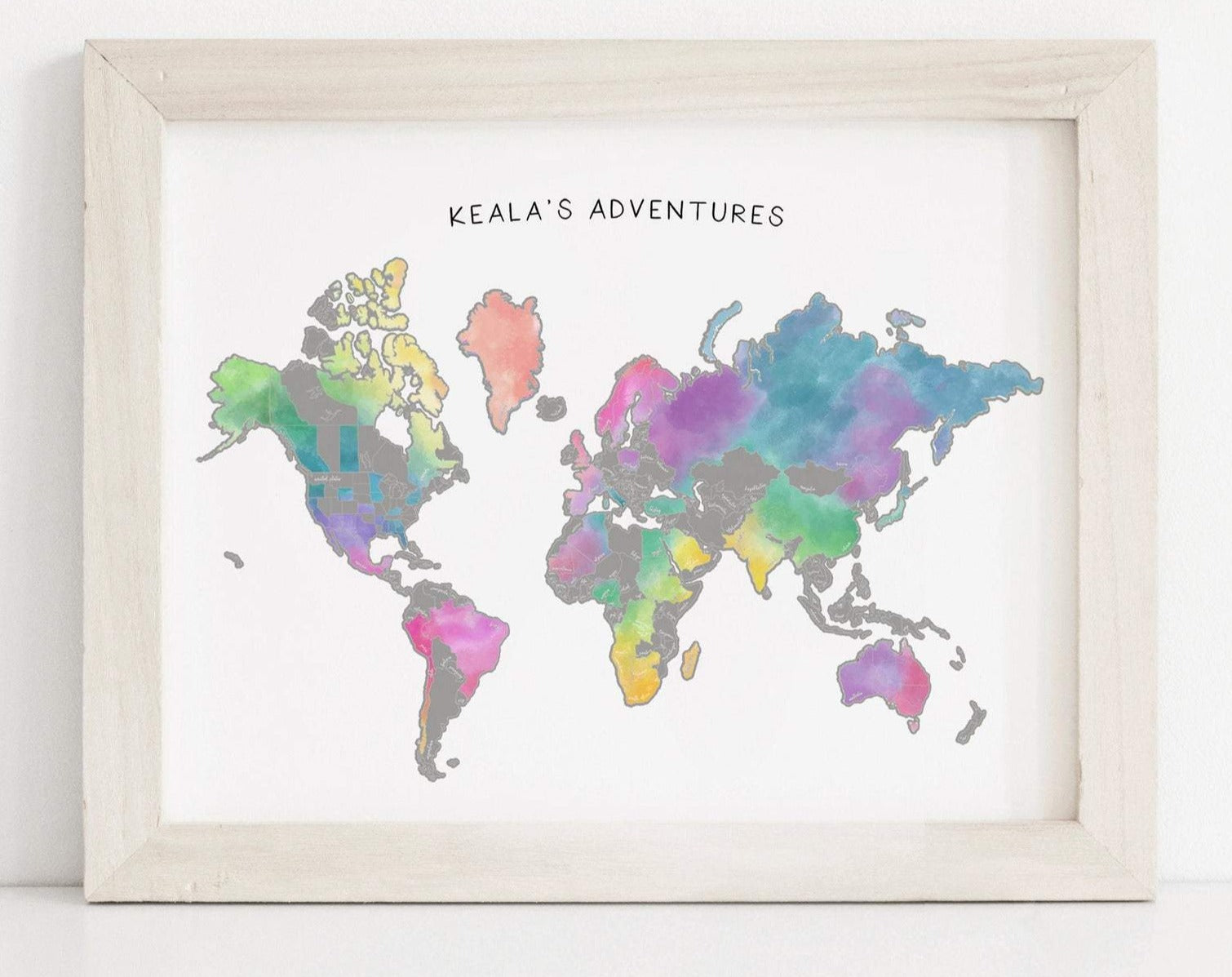22x17" Personalized Watercolor World Map